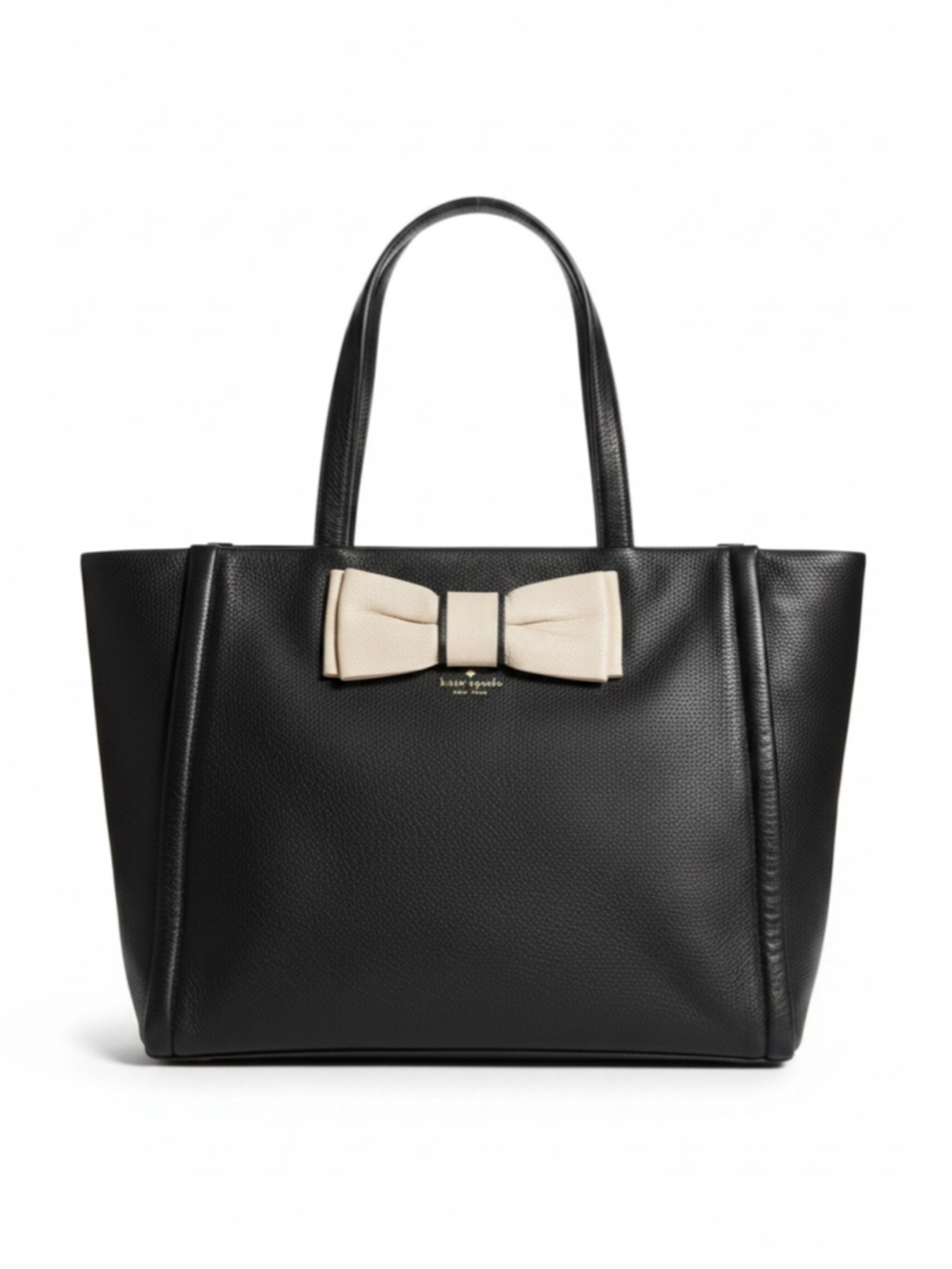 Kate Spade Soft Pebble Leather Black and Beige Bow Tote Bag